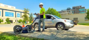 Using ground penetrating radar to map obstructed and concealed utilities.